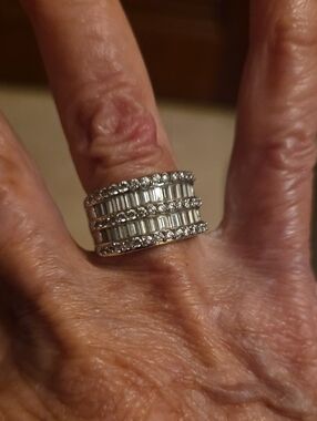 Sterling Silver Multi-Row Clear Crystal Statement Ring